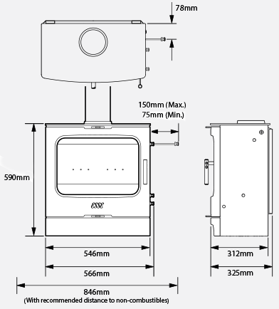 ESSE 175B Wood Burning Stove Dimensions