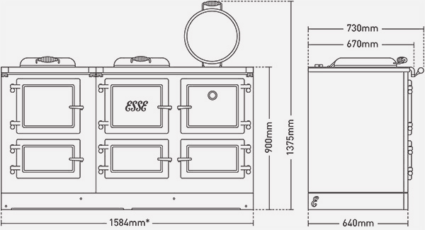 ESSE 1600 T Electric Range Cooker Dimensions